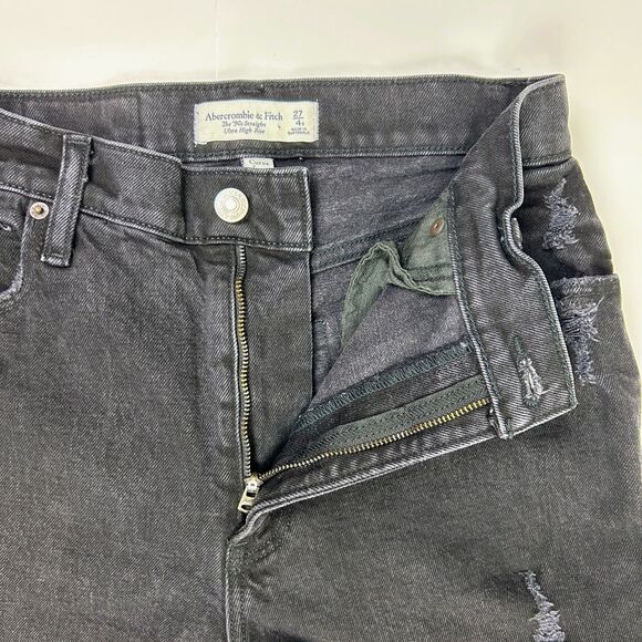 Abercrombie Curve Love Ultra High Rise Straight Jeans Black Distressed 4 Short - Picture 4 of 14